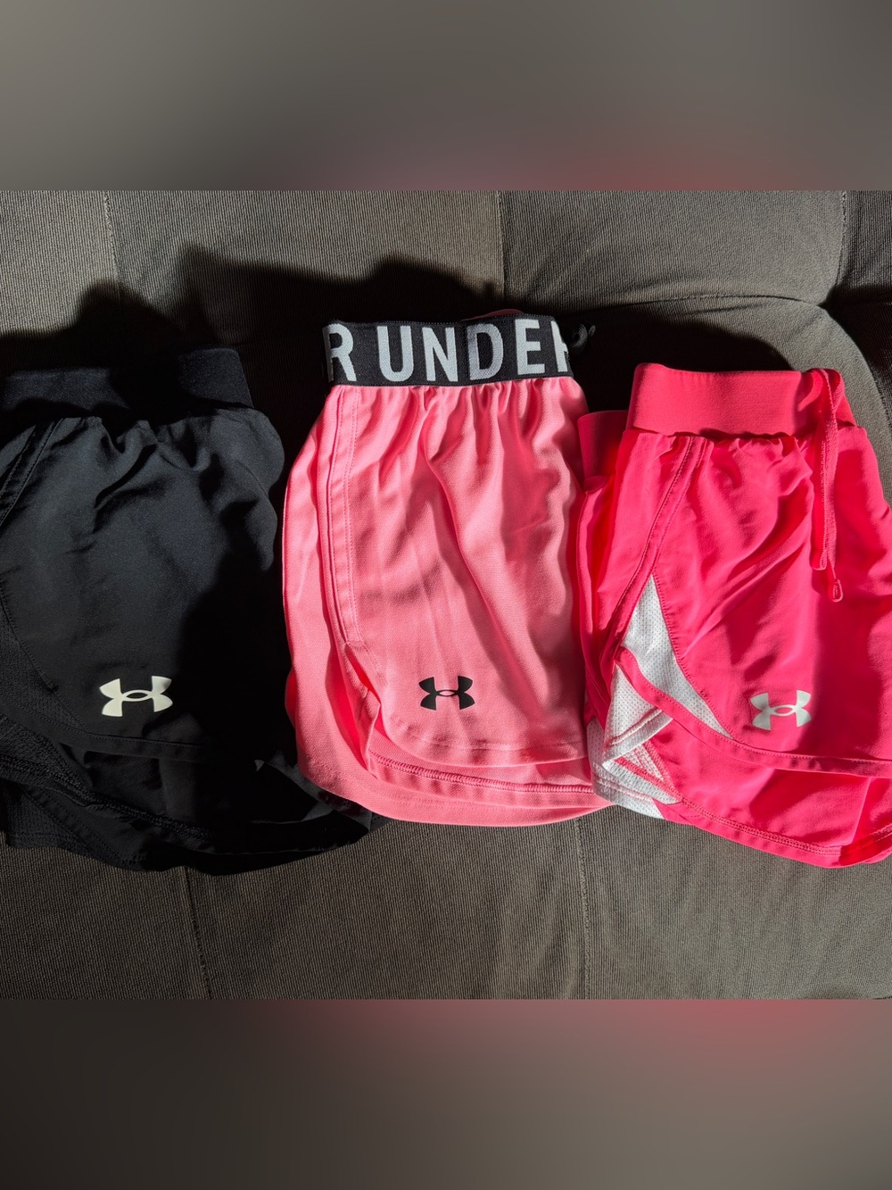 Under Armour Girls' Black, Pink and Hot Pink Athletic Shorts Trio
